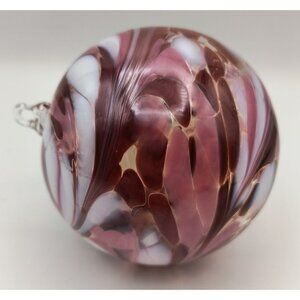 Handmade Vintage Pink & White Swirled Glass Ornament With Hook Decoration